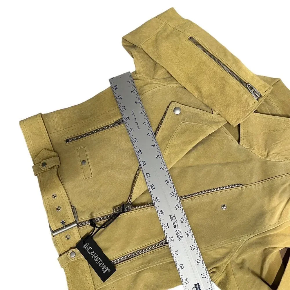 Blank‎ NYC Jacket WMNS S Yellow Suede Leather Moto Bright Colorful Statement Zip